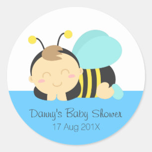 Sticker Rond Baby Shower Garçon Mignon Bourdon