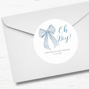 Sticker Rond Baby Shower Garçon Ruban Bleu