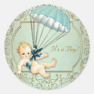 Sticker Rond Baby shower Garçon vintage
