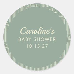 Sticker Rond Baby shower géométrique Sage Green Mod personnalis