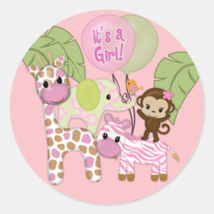 Sticker rond Baby shower Girl Jungle Safari