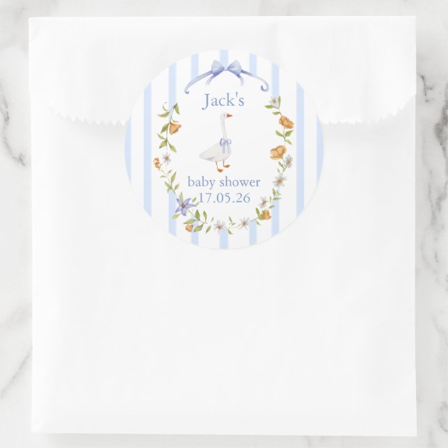 Sticker Rond Baby shower goose blue (Sac)