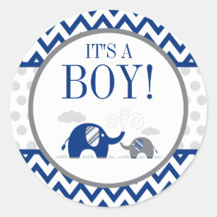 Sticker Rond Baby shower gris de garçon de bleu marine