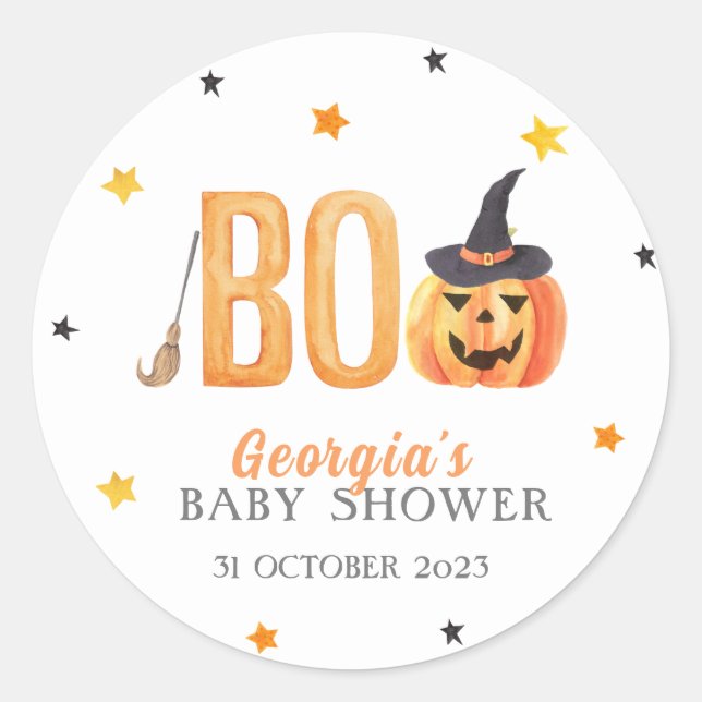 Sticker Rond Baby shower Halloween Little BOO (Devant)