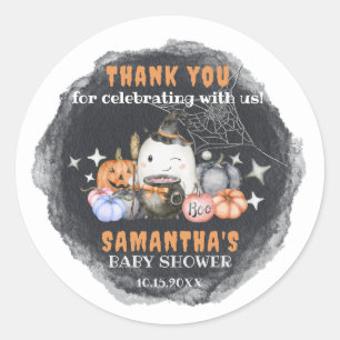 Sticker Rond Baby shower Halloween Petit Boo Citrouille Merci