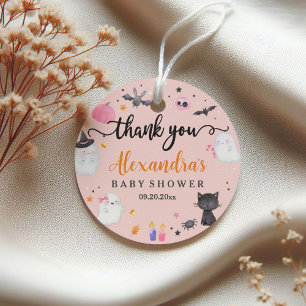 Sticker rond Baby shower Halloween rose Fantôme