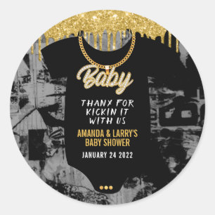 Sticker Rond Baby shower Hip hop Gold Chain