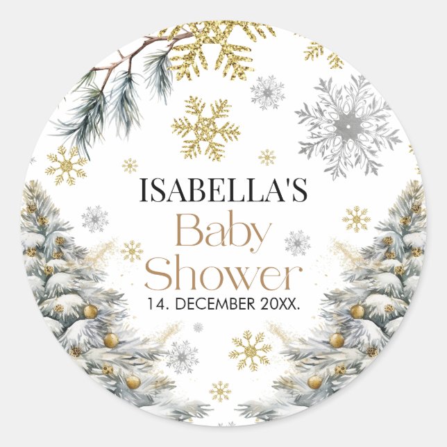 Sticker Rond Baby shower hiver (Devant)