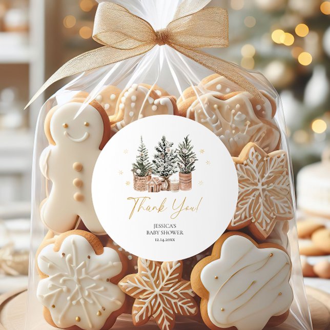 Sticker Rond Baby shower hiver Rustique de Noël Arbres (Créateur téléchargé)