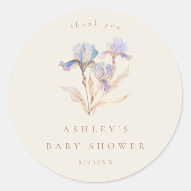 Sticker Rond Baby shower Iris aquarelle (Devant)