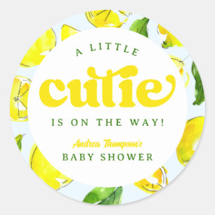 Sticker Rond Baby shower jaune citron rétro Little Cutie