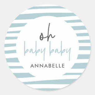 Sticker Rond Baby shower jumeau bleu typographie moderne