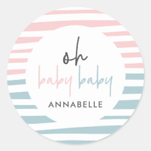 Sticker Rond baby shower jumeau rose bleu typographie moderne