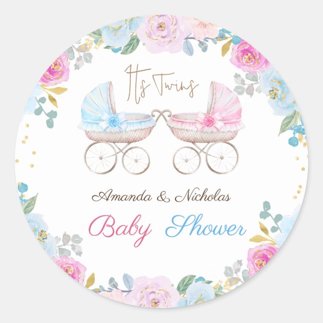 Sticker Rond Baby shower jumeaux (Devant)