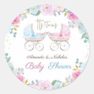 Sticker Rond Baby shower jumeaux