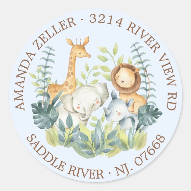 Sticker Rond Baby shower Jungle Animaux Adresse de retour Label (Devant)