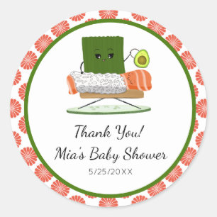 Sticker Rond Baby shower Kawaii : Thème de roulis en Sushi et S