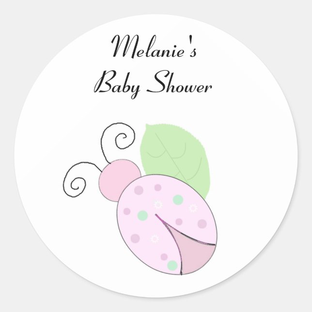 Sticker Rond Baby shower Ladybug rose (Devant)