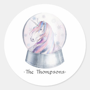 Sticker Rond Baby Shower Licorne Pailletée Aquarelle