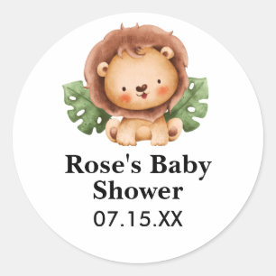Sticker Rond Baby shower Lion Aquarelle Cute