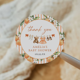Sticker Rond Baby Shower Little Cutie Orange Citron