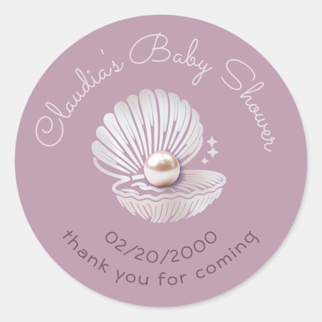Sticker Rond Baby shower Little Pearl (Devant)