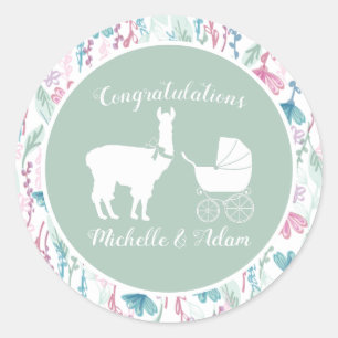 Sticker Rond Baby shower Llama