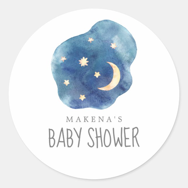 Sticker Rond Baby shower lunaire et étoiles (Devant)