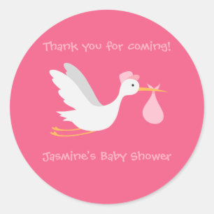 Sticker Rond Baby shower lunatique de cigogne de fille