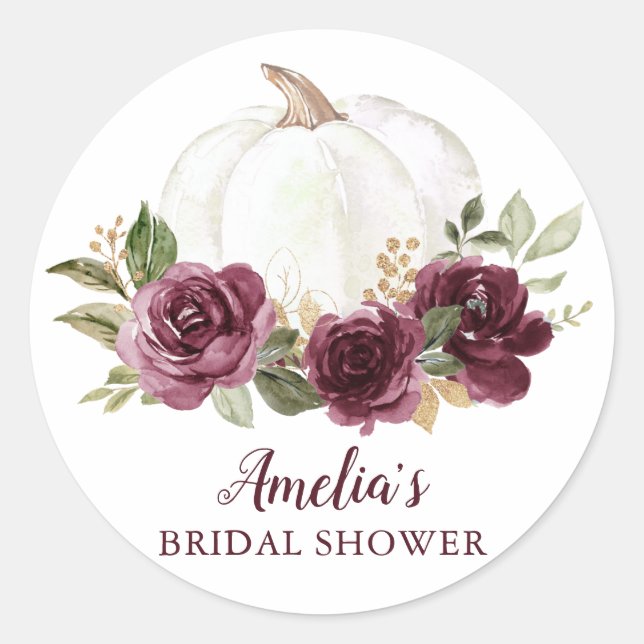 Sticker Rond Baby Shower Mariage Fleur Burgundy Citrouille (Devant)