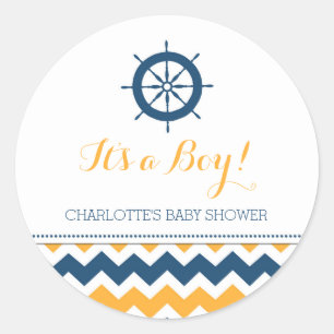 Sticker Rond Baby shower marin bleu orange Favoriser les autoco