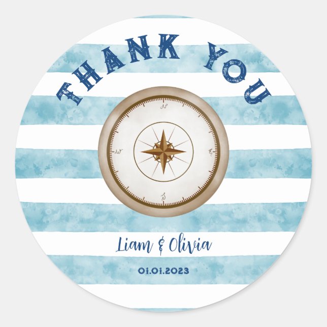 Sticker Rond Baby shower marin marine bleu mou Merci (Devant)