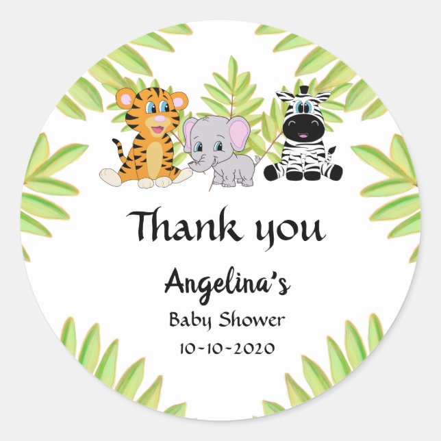 Sticker Rond Baby shower Merci animal mou (Devant)