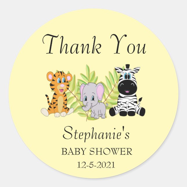 Sticker Rond Baby shower Merci animal Safari Jungle (Devant)