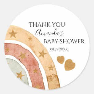 Sticker Rond Baby shower Merci arc-en-ciel Boho