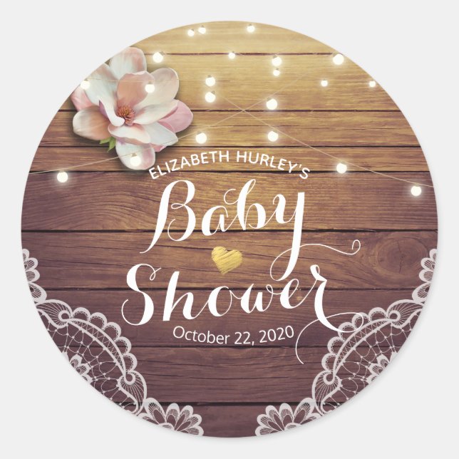 Sticker Rond Baby shower Merci Chic Floral Lumières Dentelles e (Devant)