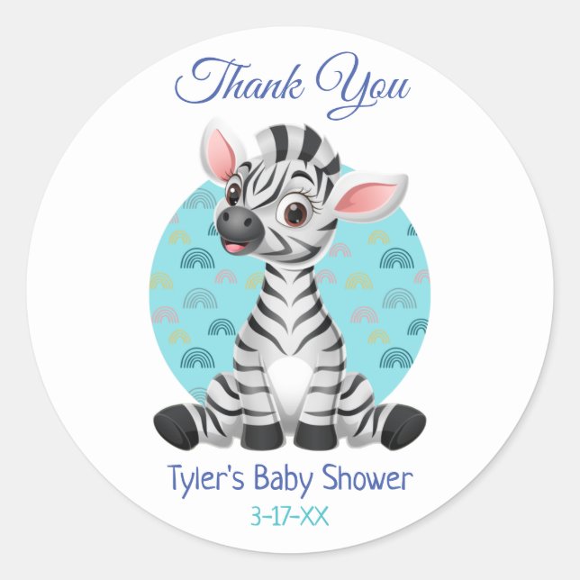 Sticker Rond Baby shower Merci Cute Zebra do-it-yourself Nom In (Devant)