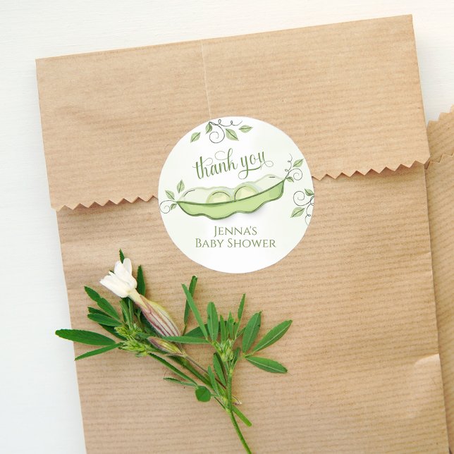 Sticker Rond Baby shower Merci deux pois dans un pois (Cute baby shower thank you stickers label. )