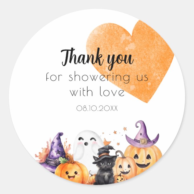 Sticker Rond Baby shower Merci Halloween (Devant)