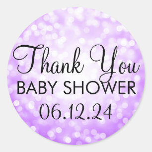 Sticker Rond Baby shower Merci Lum de Parties scintillant viole