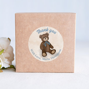 Sticker Rond Baby shower Merci mignon ours en peluche