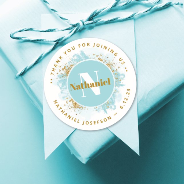 Sticker Rond Baby shower Merci Monogramme Parties scintillant a (Créateur téléchargé)