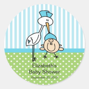 Sticker Rond Baby shower mignon de bébé de cigogne