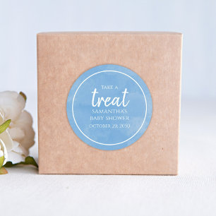 Sticker Rond Baby shower Mignonne Aquarelle Bleu Treat Whimsica