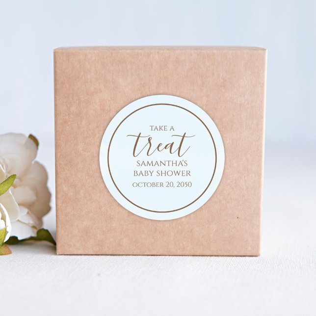 Sticker Rond Baby shower mignonne Calligraphie Script Blue Trea (Créateur téléchargé)