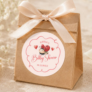 Sticker Rond Baby Shower Mignonne Petite Coccinelle