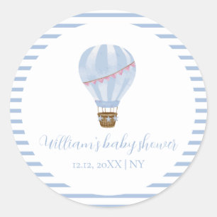 Sticker Rond Baby shower minimaliste à air chaud bleu pour garç