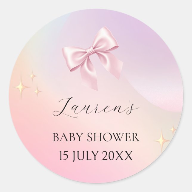 Sticker Rond Baby-Shower Minimaliste Arc-en-Rose (Devant)