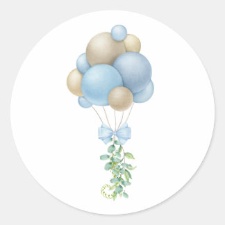 Sticker Rond Baby shower minimaliste Bleu Bleu Garçon