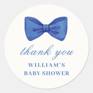 Sticker Rond Baby shower minimaliste bleu Bow Boy Merci